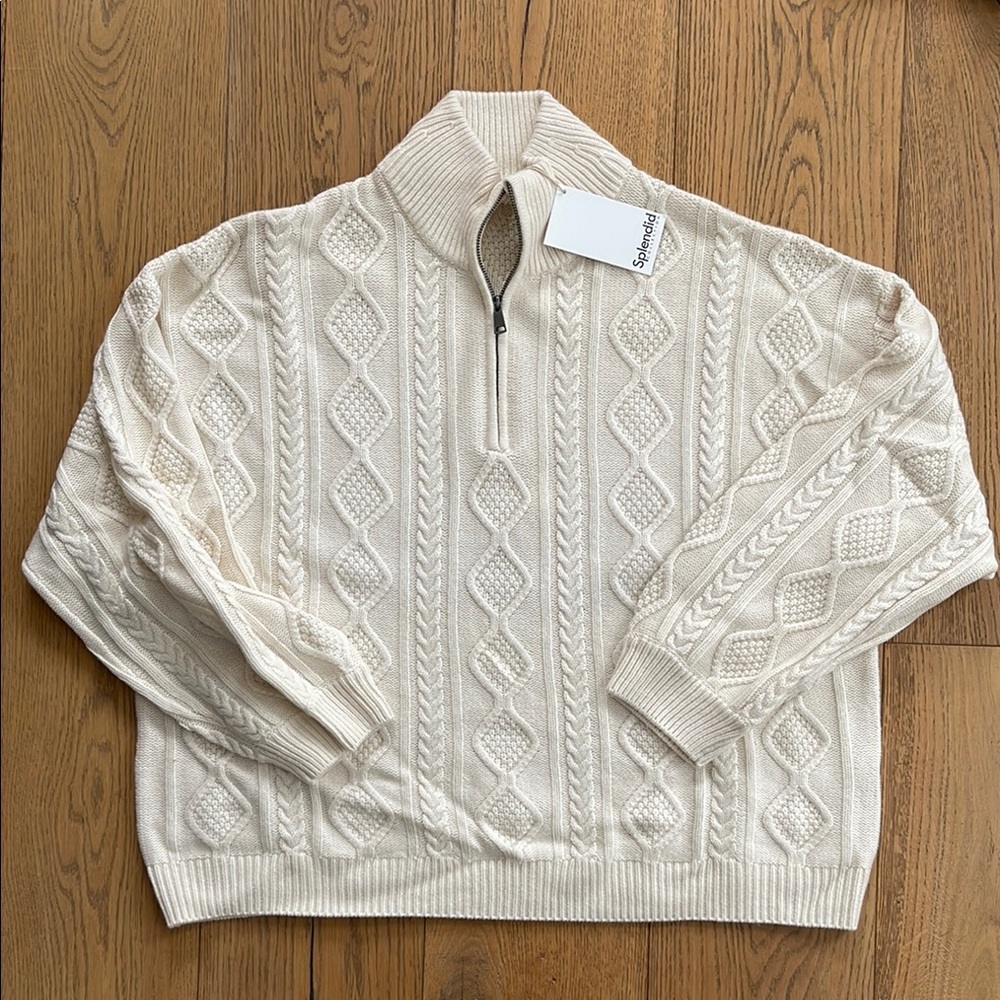 Women’s Splendid NWT Quarter Zip Dakota Cream Cable Knit Sweater